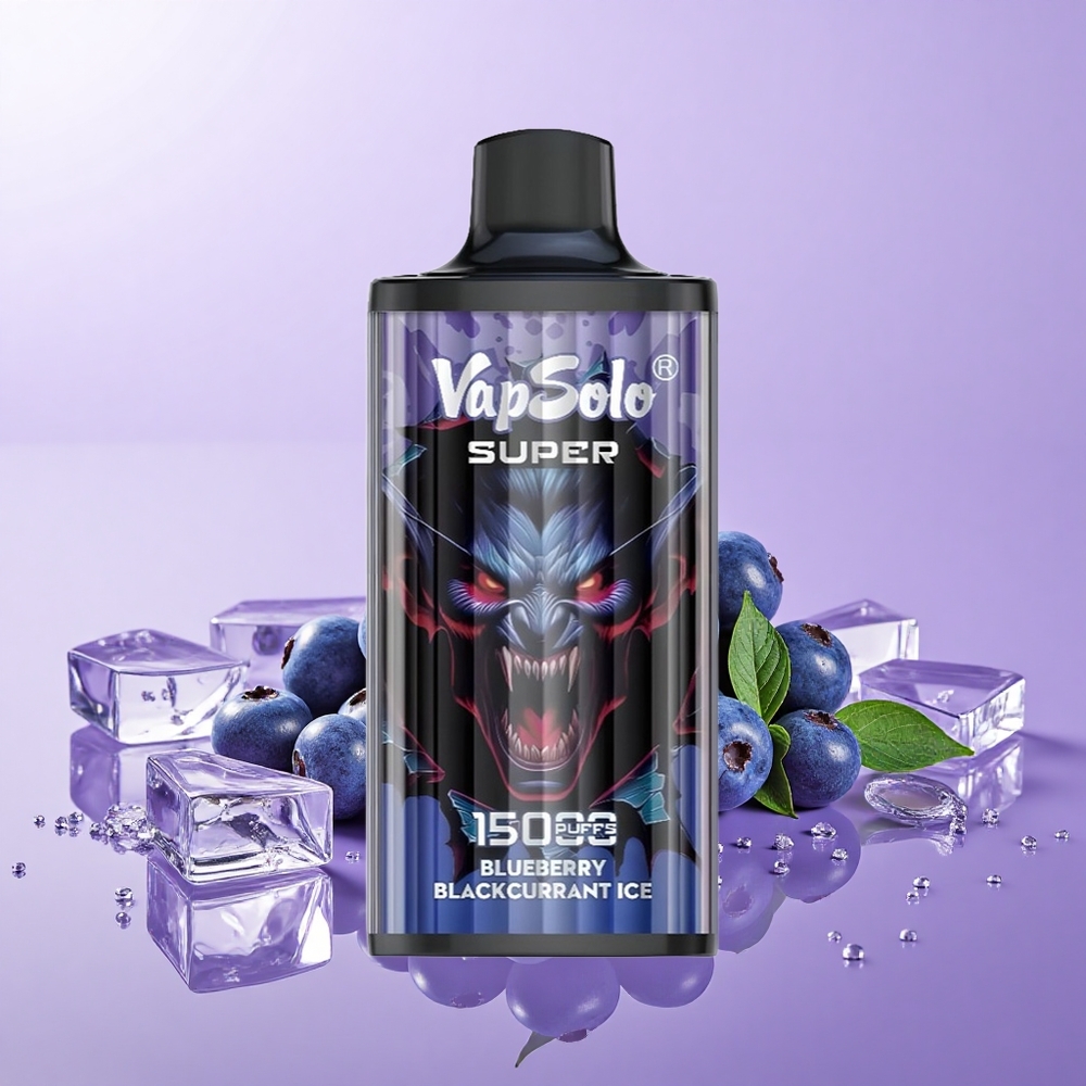 Vapsolo Super 15000 Puff 40ml E-Cair 850mah Gegelung Mesh Port Type-C Bluberi Kismis Hitam Ais