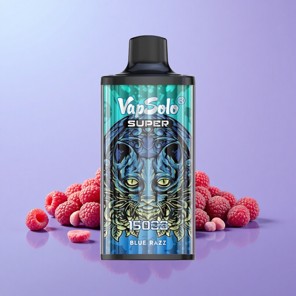 Vapsolo Super 15000 Puff 40ml E-Cecair Biru Razz 850mah Mesh Type-C