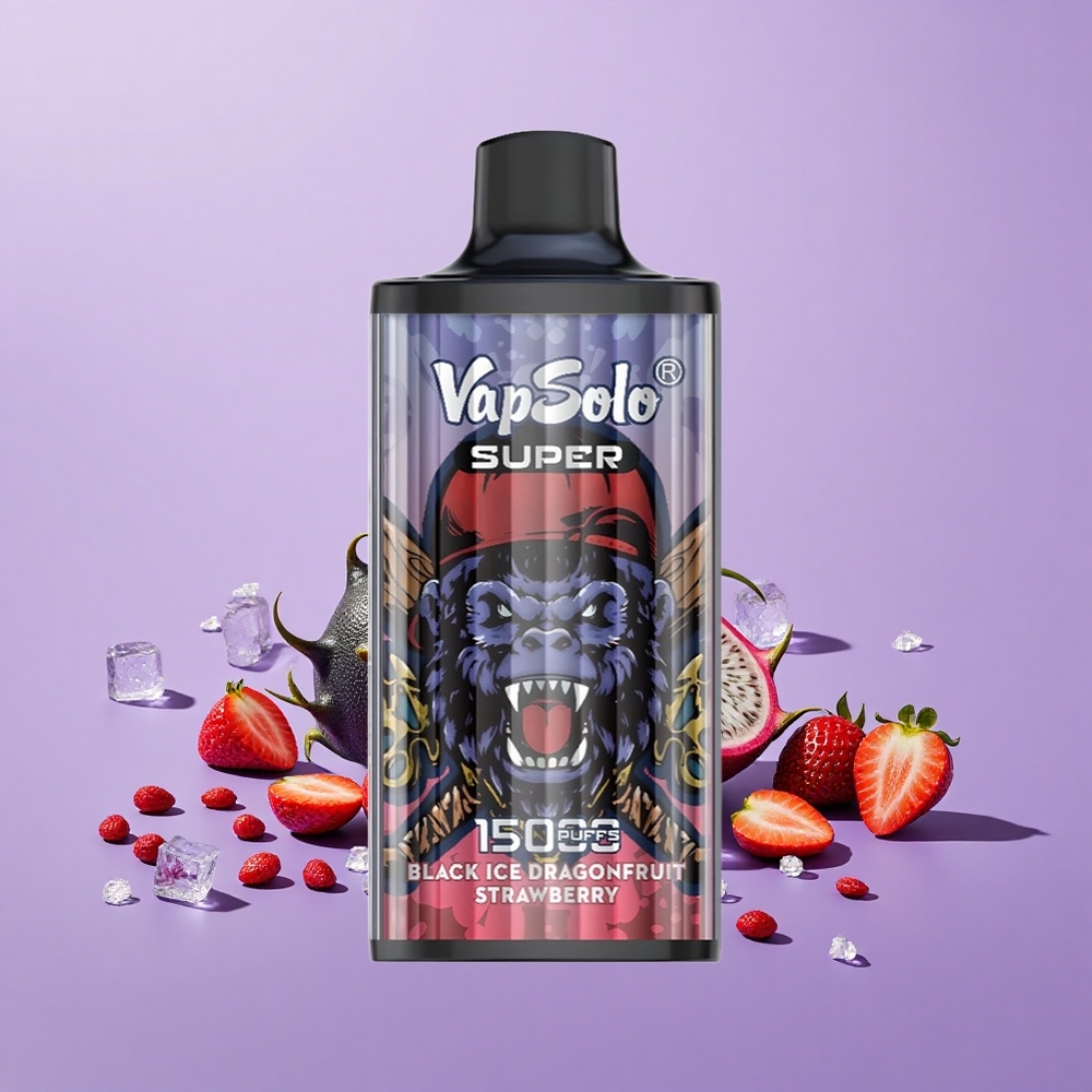 Vapsolo Super 15000 Puff 40ml Hitam Naga Buah Strawberi 850mah Type-C