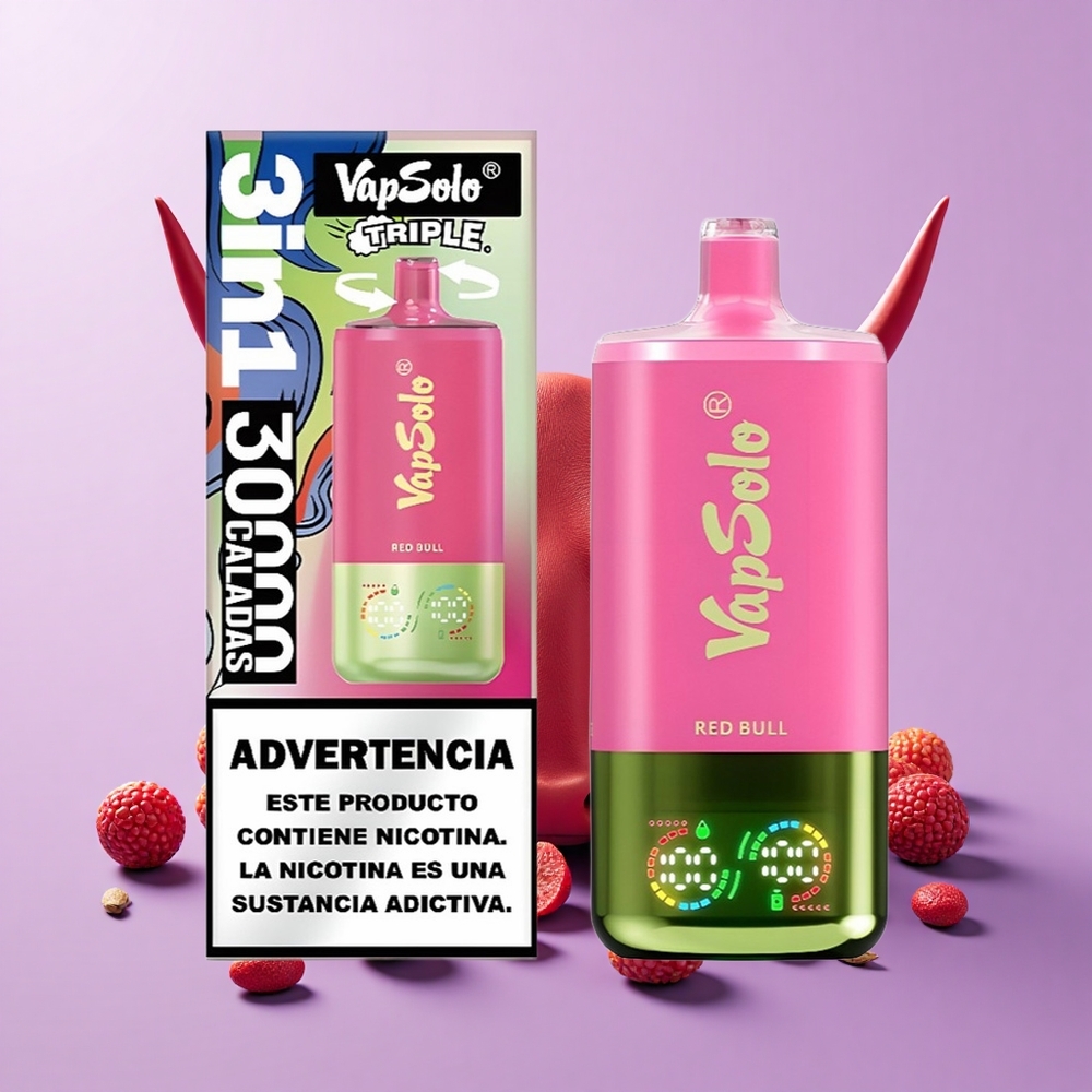 VapSolo Triple 30000 Puff 40ml Minuman Tenaga Lembu Merah 20mg/ml 50mg/ml Type-C