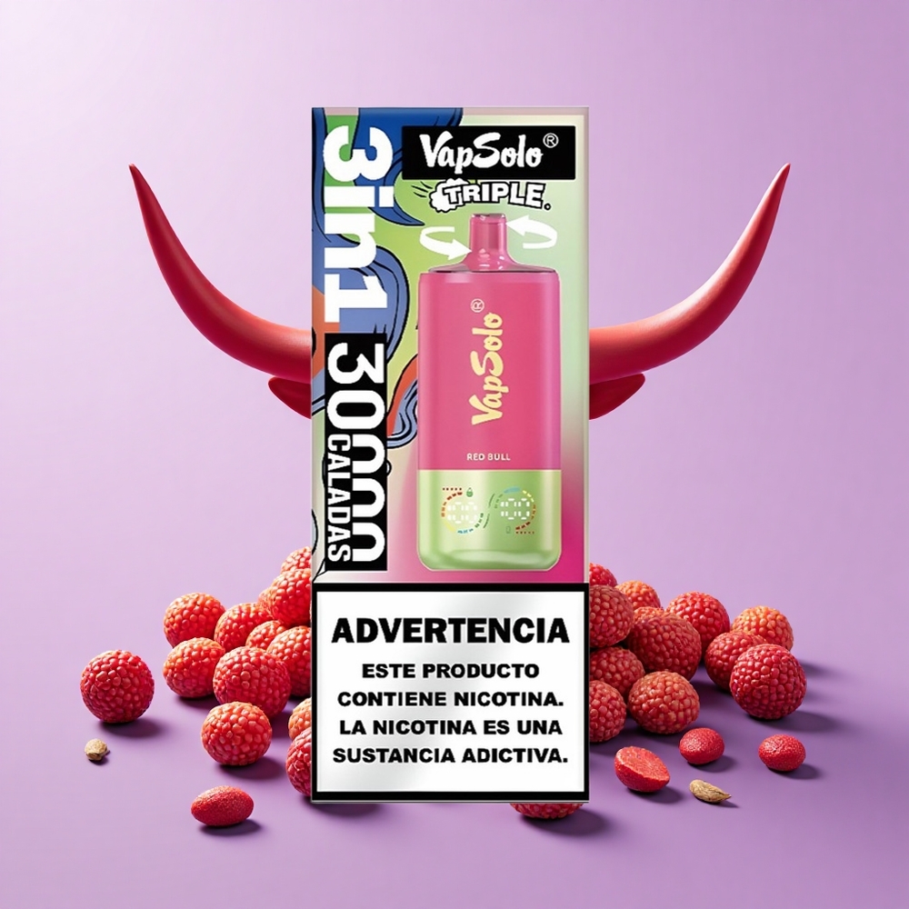 VapSolo Triple 30000 Puff 40ml Minuman Tenaga Lembu Merah 20mg/ml 50mg/ml Type-C