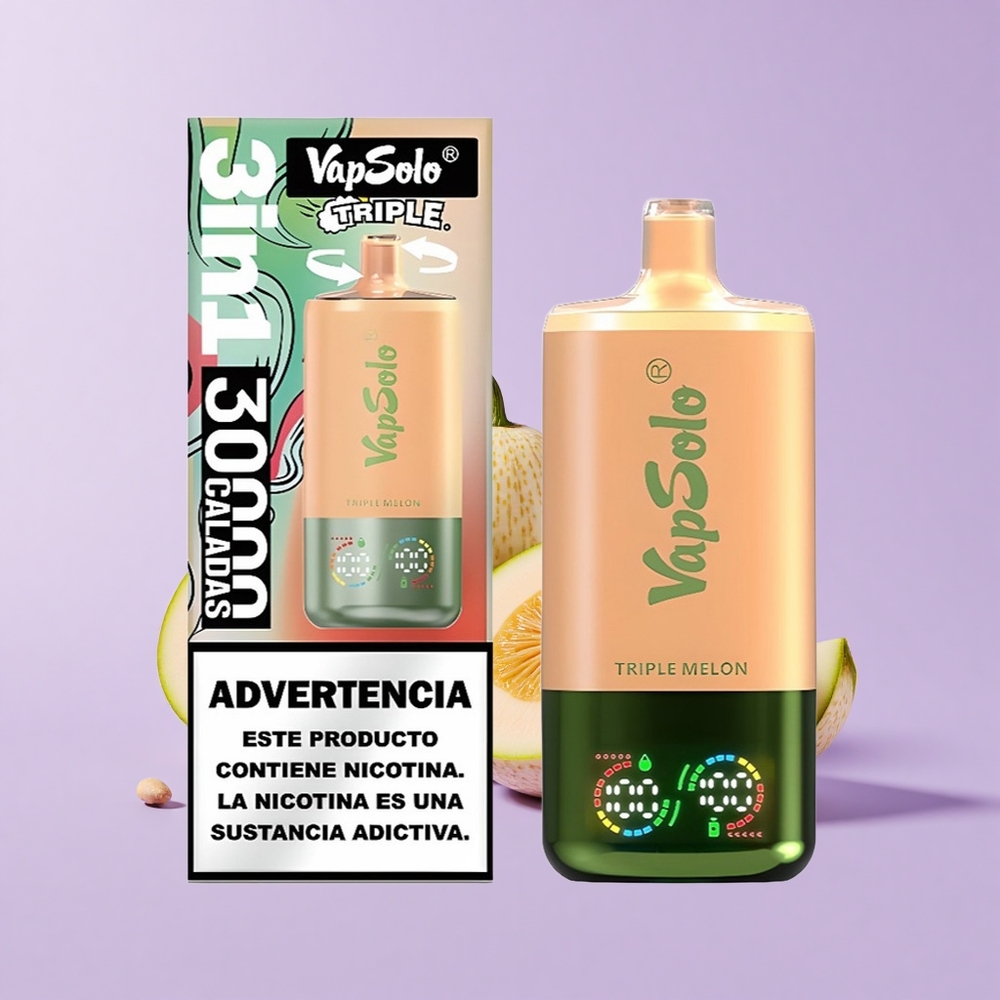 Vapsolo Triple 30000 Sedutan Tiga Tembikai 40ml Tangki Minyak 3 Port Type-C 20mg/ml 50mg/ml