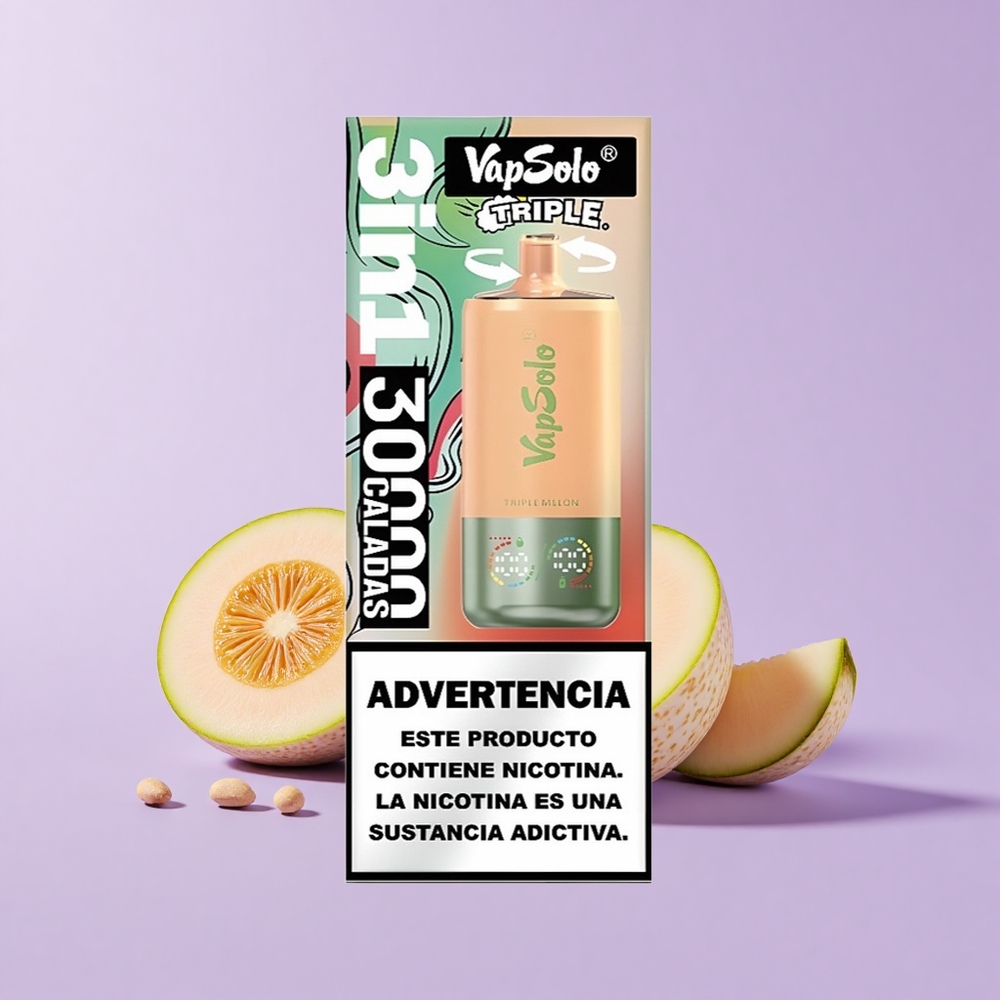 Vapsolo Triple 30000 Sedutan Tiga Tembikai 40ml Tangki Minyak 3 Port Type-C 20mg/ml 50mg/ml