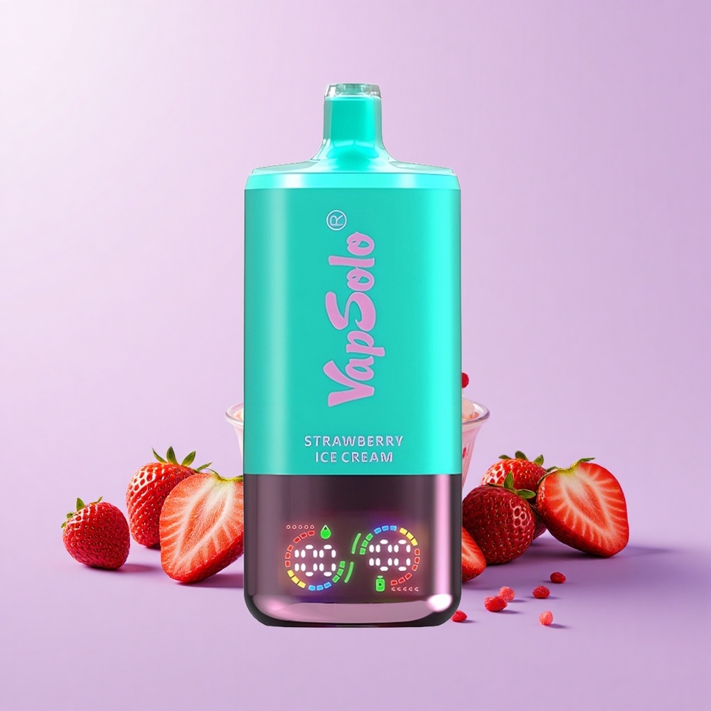 Vapsolo Triple 30000 Sedutan Vape Ais Krim Strawberry 40ml E-Cecair 20mg/ml 50mg/ml 3 Tangki Minyak Type-C