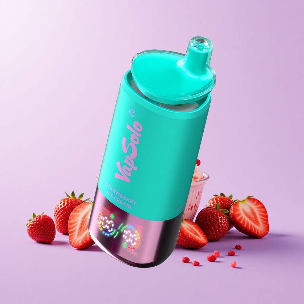 Vapsolo Triple 30000 Sedutan Vape Ais Krim Strawberry 40ml E-Cecair 20mg/ml 50mg/ml 3 Tangki Minyak Type-C