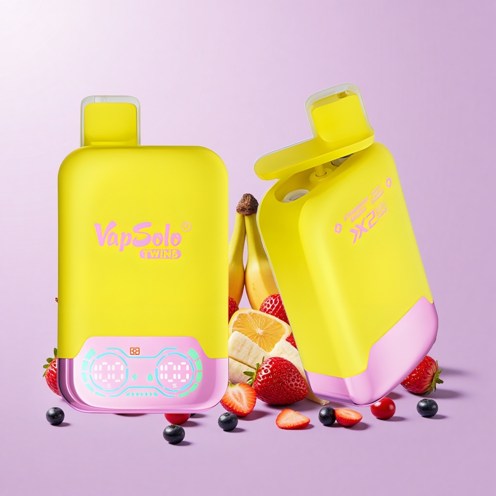 Vapsolo Twins 20000 Hisap Rokok Elektrik Strawberry Pisang & Fizzy Ceri 40ml E-Cecair 2 Tangki Minyak Type-C 20mg/ml 50mg/ml