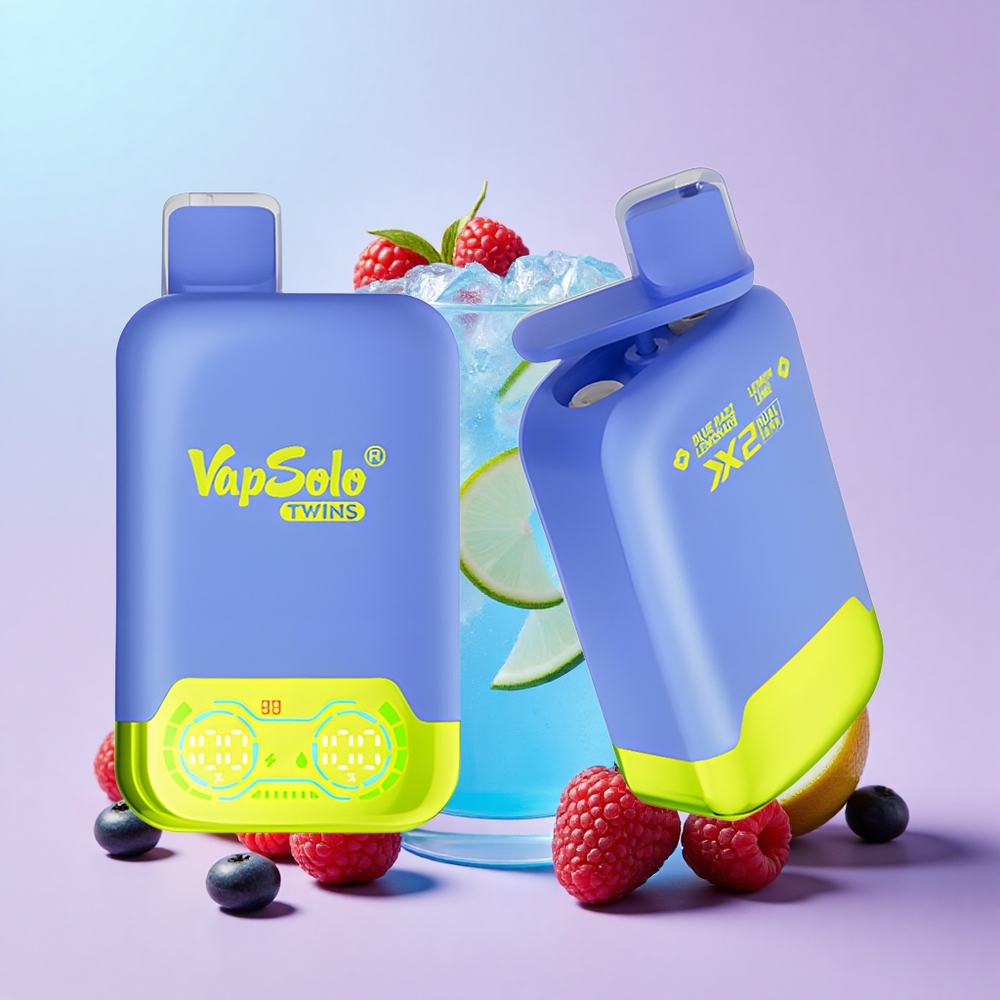 Vapsolo Twins 20000 Hisap Vape Boleh Pakai Biru Razz Lemonade & Lemon Lime 40ml E-Cecair 20mg/ml, 50mg/ml 2 Tangki Minyak Type-C