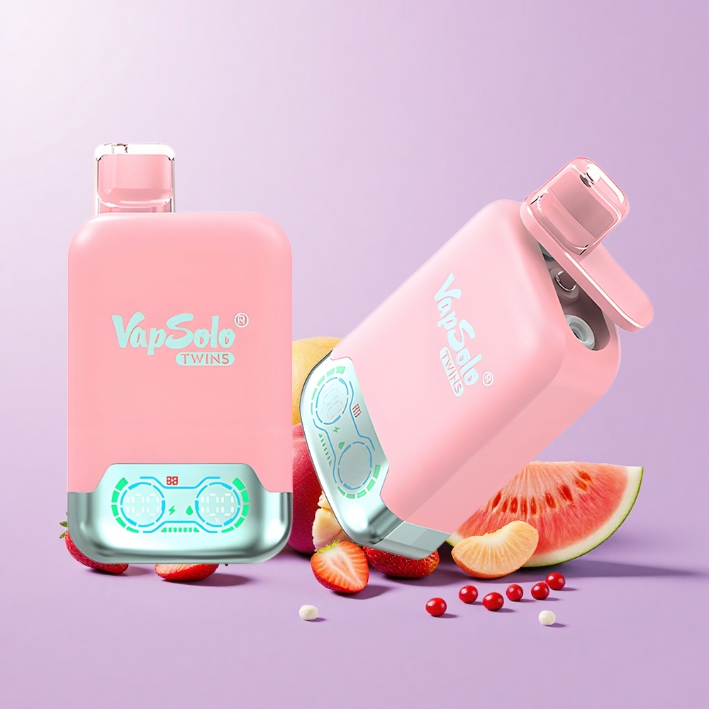 Vapsolo Twins 20000 Puff Rokok Elektrik Pembuang Ais Strawberry & Manga Peach Tembikai Cecair E: 40 ml Kekuatan Nikotin: 20mg/ml, 50mg/ml