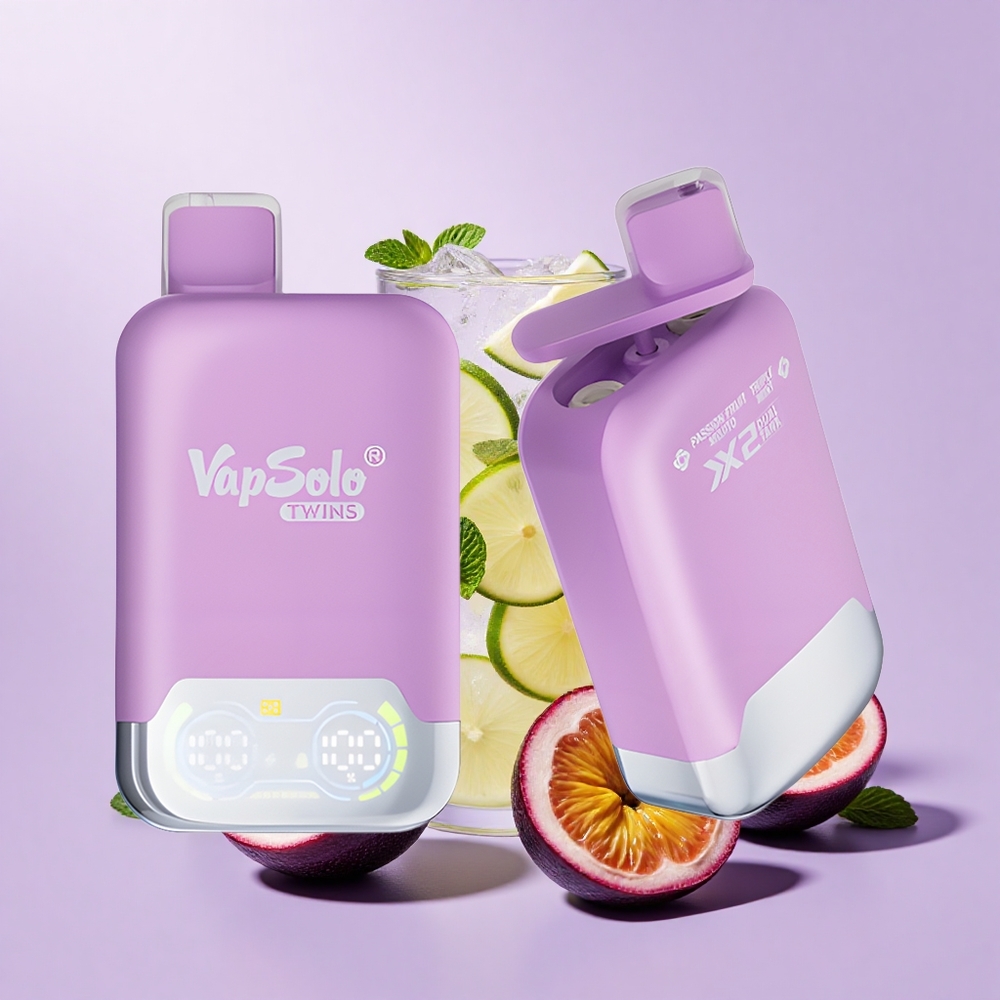 Vapsolo Twins 20000 Puff Vape Boleh Pakai Markisa Mojito & Triple Pudina 40ml E-Cecair 20mg/ml/50mg/ml 2 Tangki Minyak Type-C