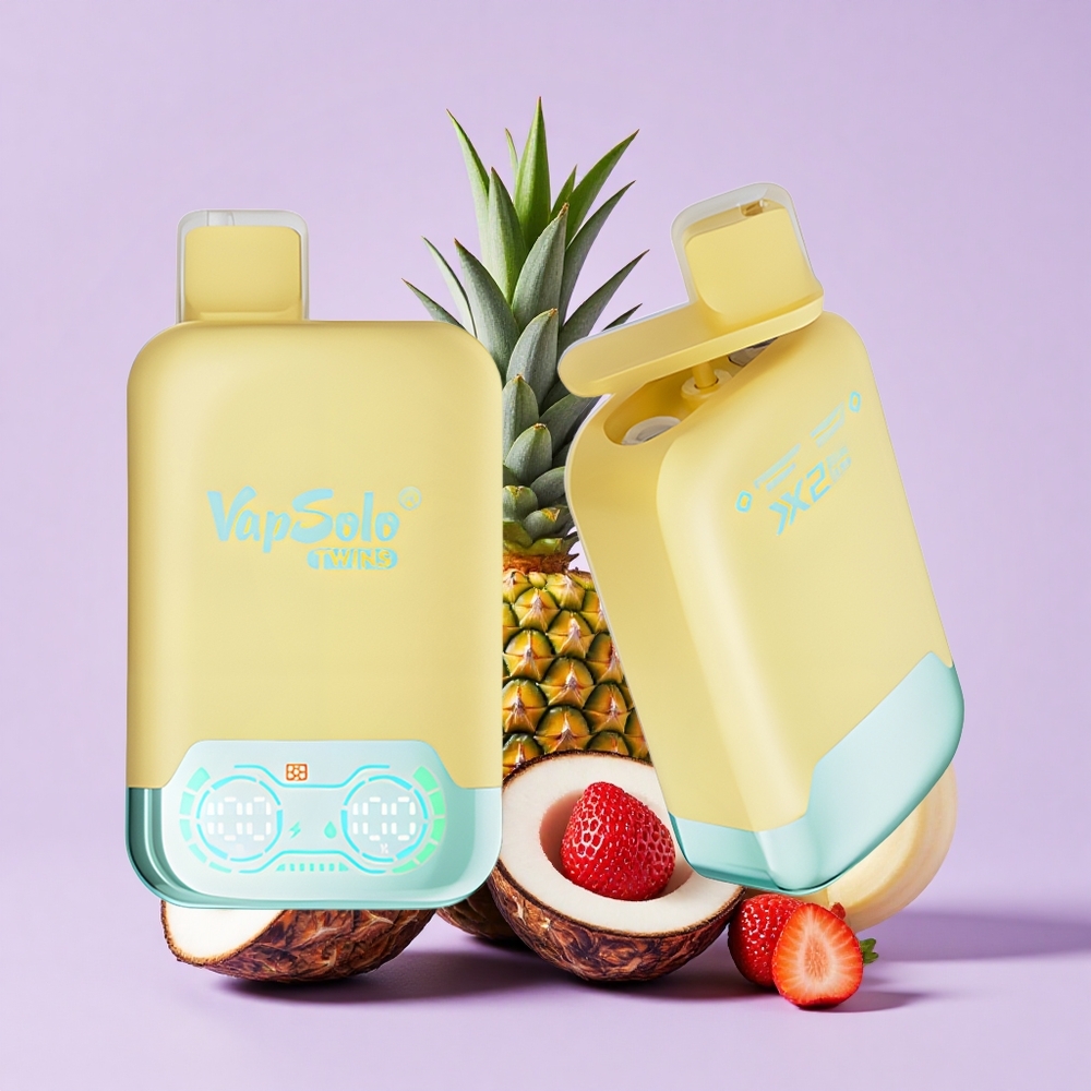 Vapsolo Twins 20000 Puff Vape Boleh Pakai Nanas Kelapa & Strawberry Pisang 40ml E-Cecair 20mg/ml 50mg/ml 2 Tangki Minyak Type-C
