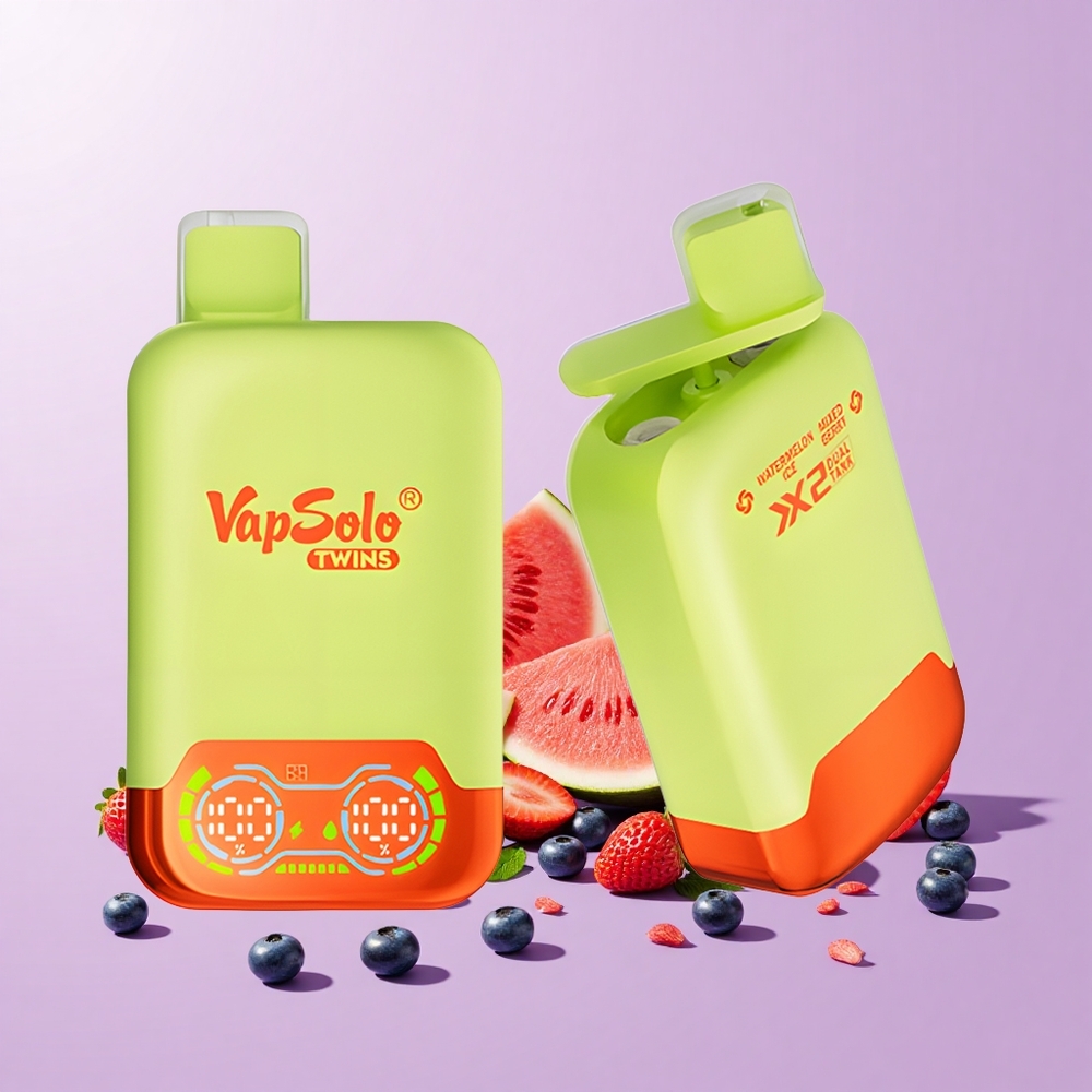 Vapsolo Twins 20000 Puff Vape Sekali Pakai Tembikai Ais & Beri Campur | Cecair:40ml | Kekuatan Nikotin:20mg/ml,50mg/ml| Port Pengecasan:Type-C