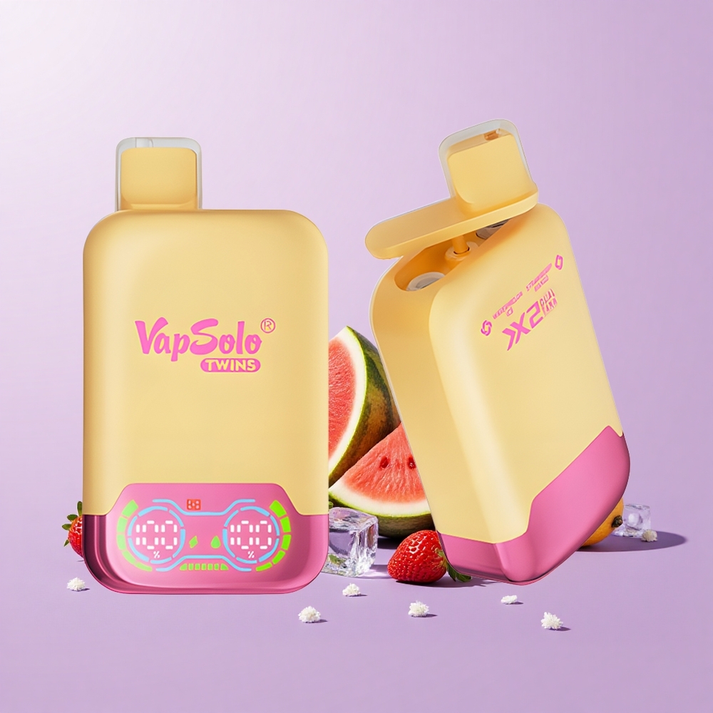 Vapsolo Twins 20000 Puff Vape Sekali Pakai Tembikai Ais & Mangga Strawberry Cecair E-40ml Kekuatan Nikotin-20mg/ml,50mg/ml Port-C 2 Tangki Minyak