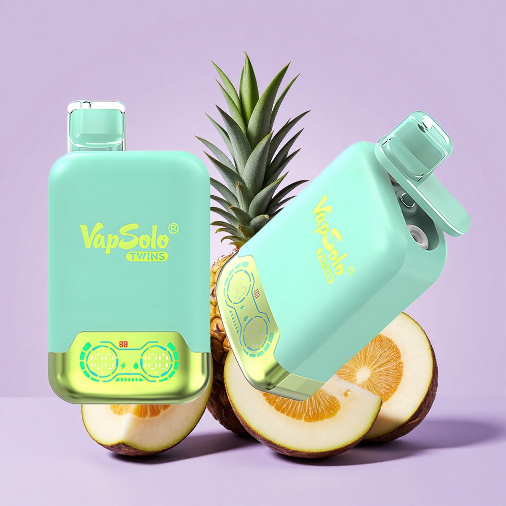 Vapsolo Twins 20000 Puff Vape Sekali Pakai Tembikai Tiga & Nenas Kelapa Cecair E: 40 ml Kekuatan Nikotin: 20mg/ml, 50mg/ml