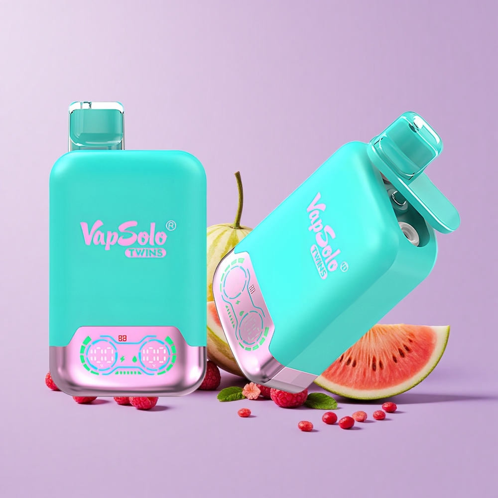 Vapsolo Twins 20000 Puff Vape Sekali Pakai Tembikai Tiga & Raspberi Tembikai Saiz Kotak: 51 x 29 x 94.9 mm Cecair E: 40 ml Kekuatan Nikotin: 20mg/ml, 50mg/ml