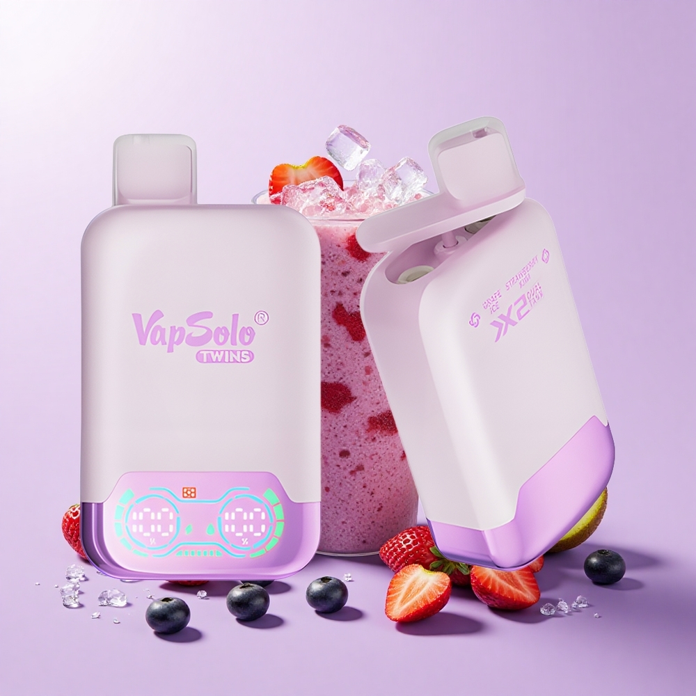 Vapsolo Twins 20000 Puffs Grape Ais & Strawberry Kiwi 40ml 20mg/ml 50mg/ml 2 Tangki Type-C