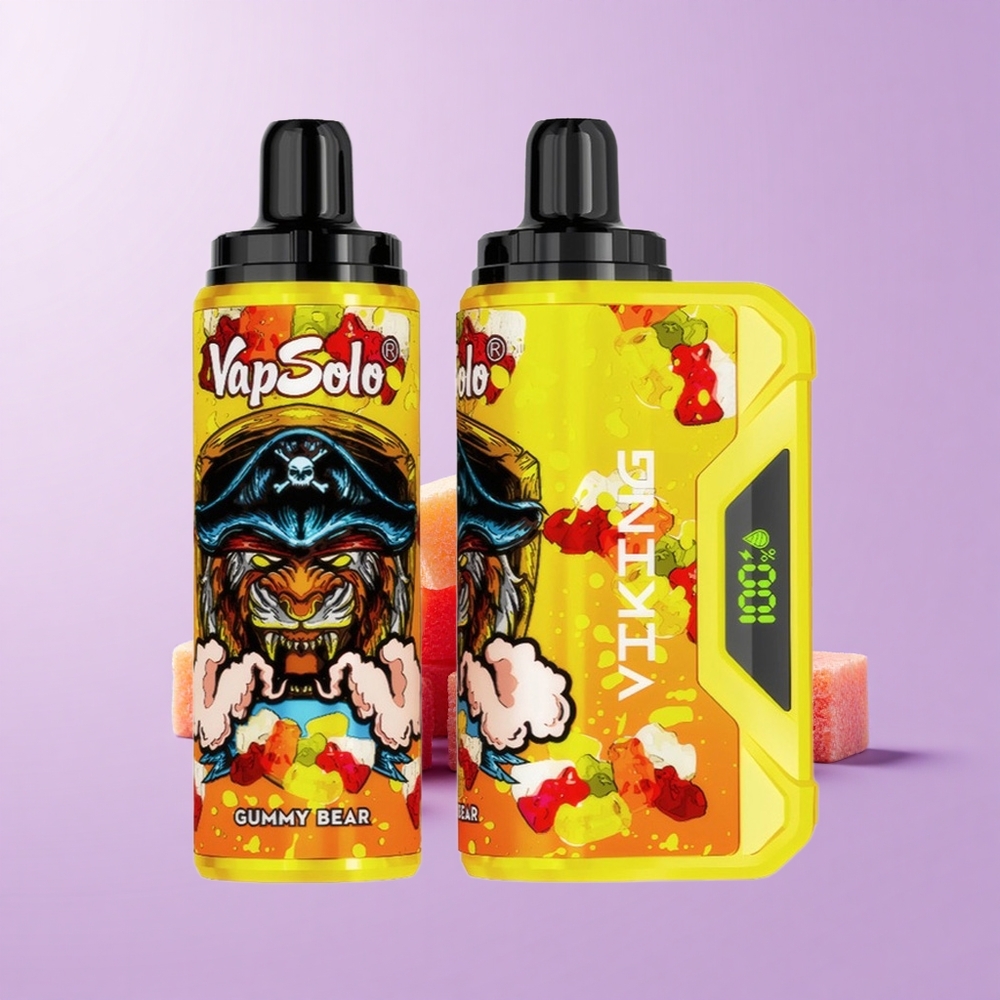VapSolo VIKING 12000 Puff E-Rokok Pakai Buang Gula-Gula Beruang 22ml 20mg/ml 50mg/ml Paparan LED USB-C