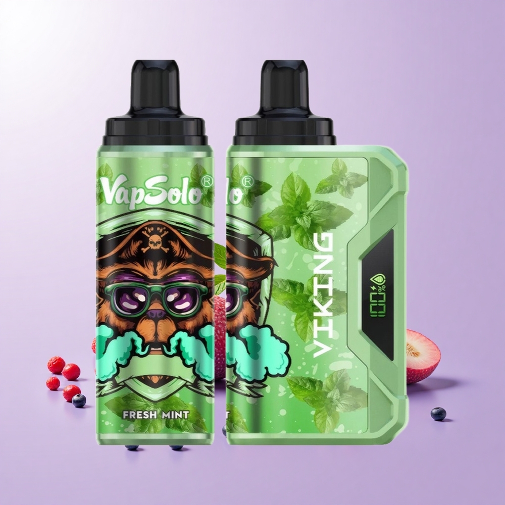 VapSolo VIKING 12000 Puff Pudina Segar Vape Pakai Buang Saiz Kotak:44×28×92.6mm Cecair E:22ml