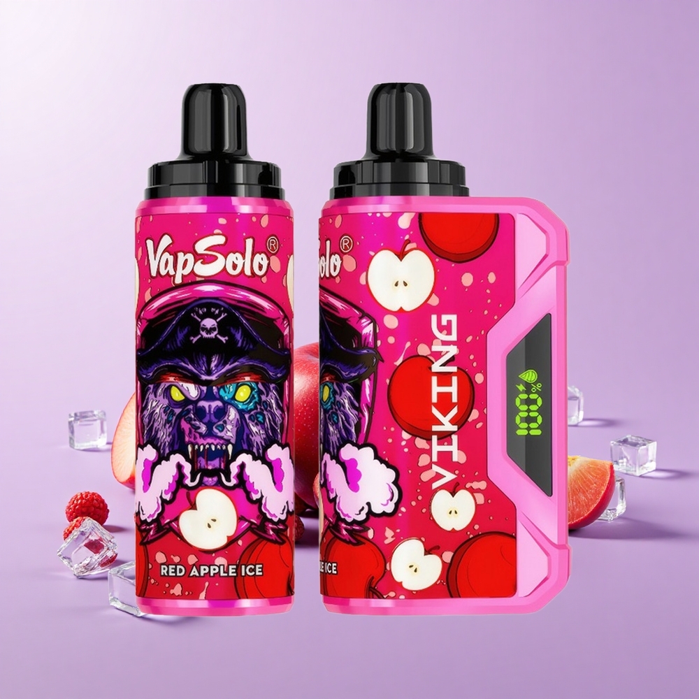 VapSolo VIKING 12000 Puff Vape Buah Epal Merah Ais 22ml 20mg/ml/50mg/ml Paparan LED Type-C