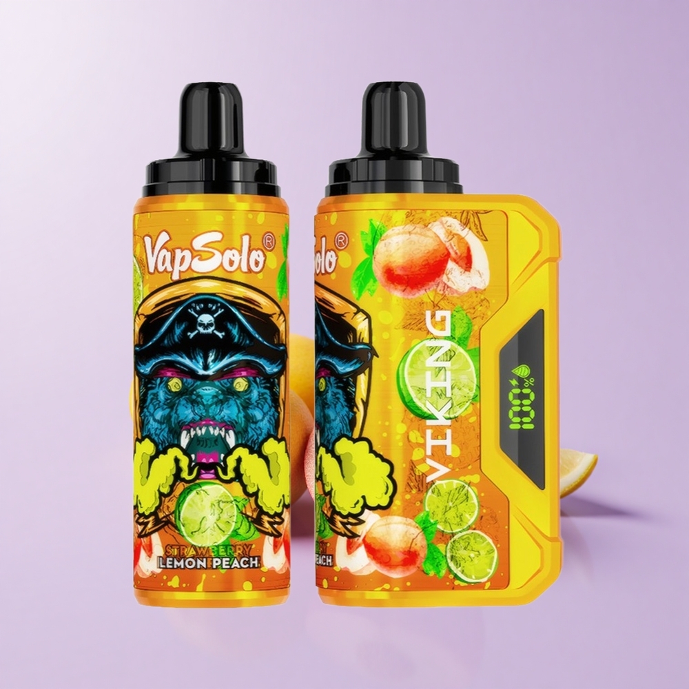 VapSolo VIKING 12000 Puff Vape Buah Limau & Persik 22ml 20mg/50mg Type-C Paparan LED