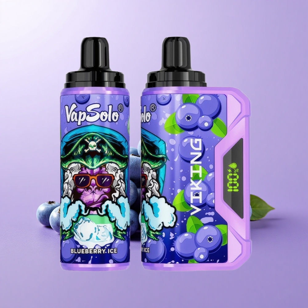 VapSolo VIKING 12000 Puff Vape Pakai Buang Bluberry Led Paparan Elektrik & Penggunaan Bahan Api Port Type-C