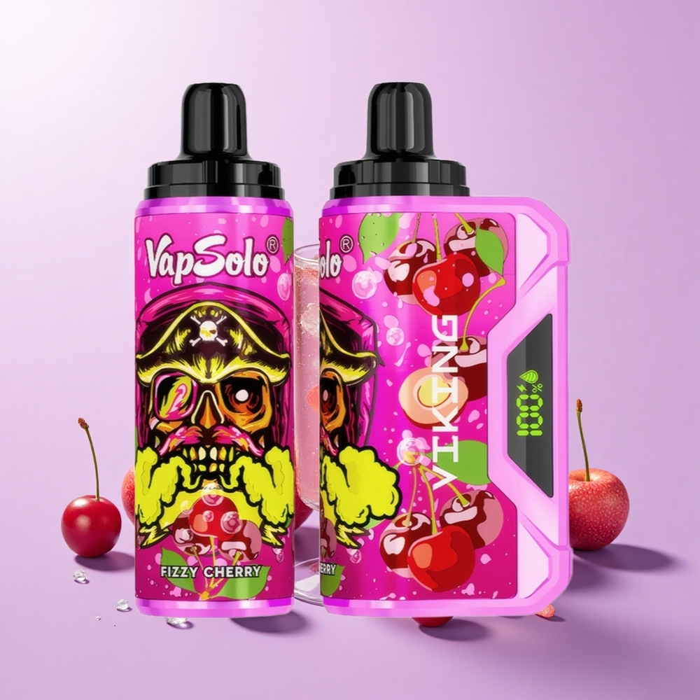 VapSolo VIKING 12000 Puff Vape Pakai Buang Ceri Berkilat Saiz Kotak:44×28×92.6ml Cecair E:22ml