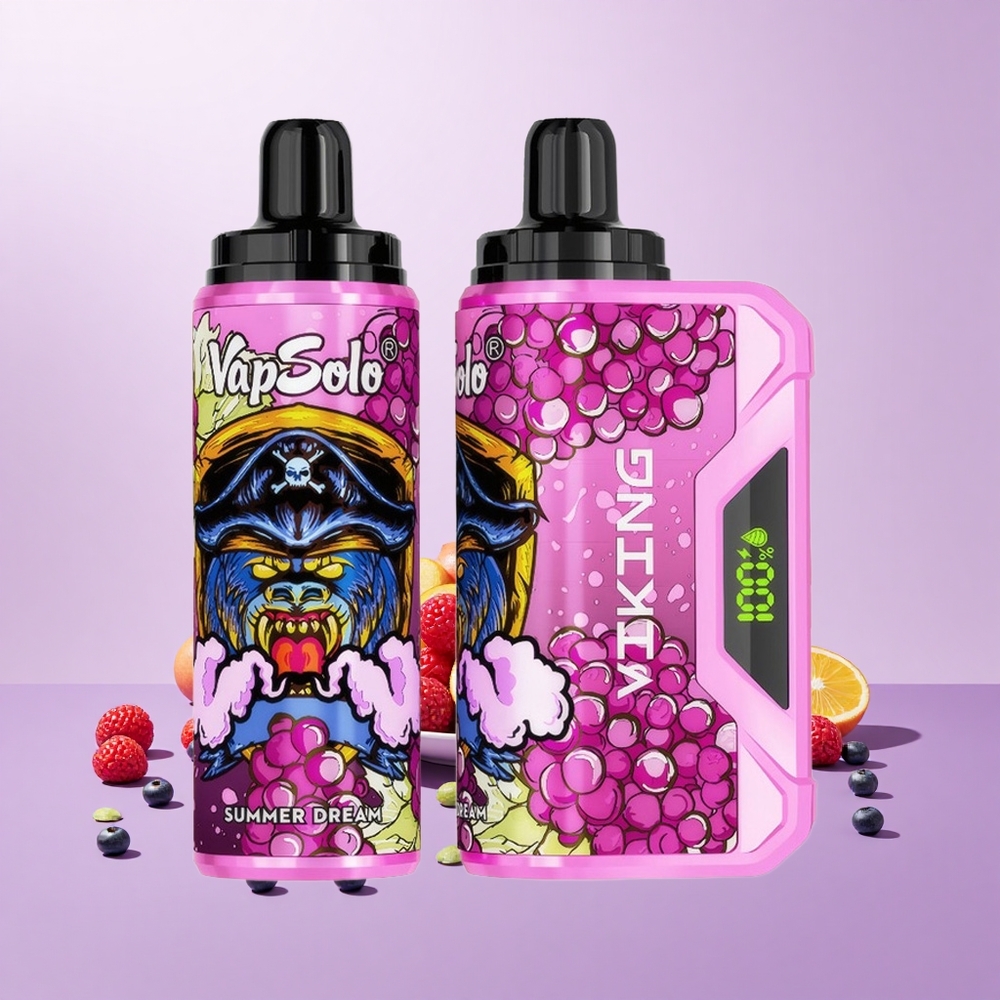 VapSolo VIKING 12000 Puff Vape Pakai Buang Impian Musim Panas 22ml 20/50 mg/ml Paparan LED Type-C