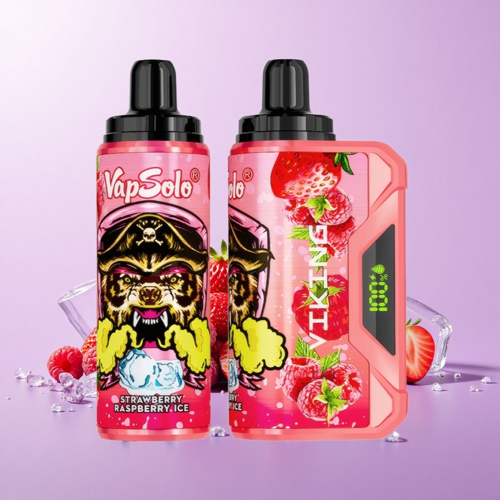 VapSolo VIKING 12000 Puff Vape Pakai Buang Strawberry Raspberry Ais dengan Paparan LED & Port Type-C 22ml