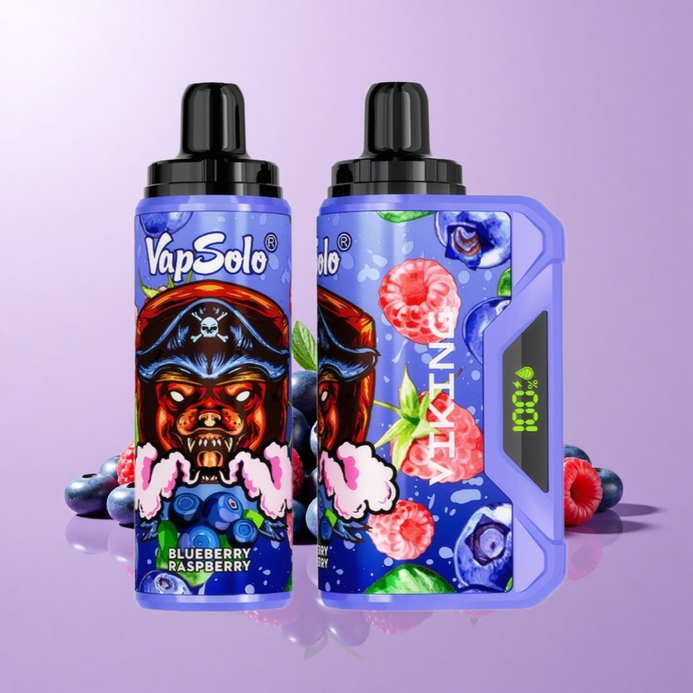 VapSolo VIKING 12000 Puff Vape Sekali Pakai Bluberi Rasberi 22ml 20mg/ml & 50mg/ml Type-C LED Paparan Elektrik & Penggunaan Bahan Api