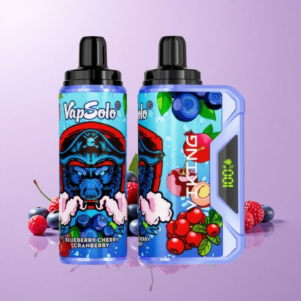 VapSolo VIKING 12000 Puff Vape Sekali Pakai Blueberry Ceri Kranberi 22ml 20/50 mg/ml Type-C LED Paparan Elektrik & Penggunaan Bahan Api