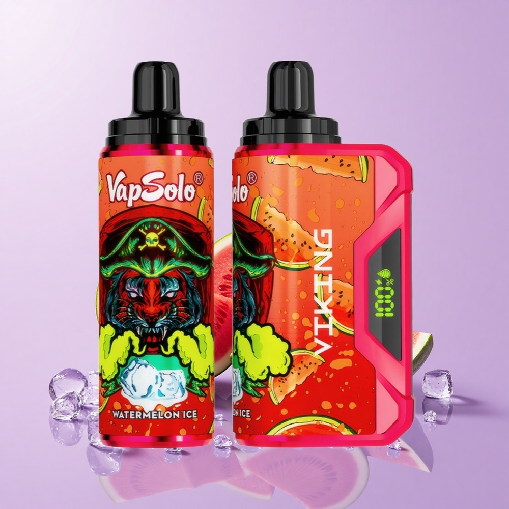VapSolo VIKING 12000 Puff Vape Sekali Pakai Tembikai Ais 22ml 20/50 mg/ml Type-C LED Paparan