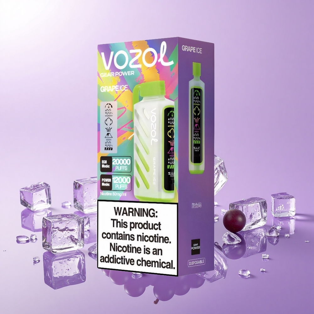 VOZOL Gear Power 20000 Puff Ais Anggur Teknologi S.i.L.C. Mod ECO 20000 Puff Mod POWER 12000 Puff Gegelung Dual Mesh Paparan Skrin Penuh 20mL 5%(50mg)