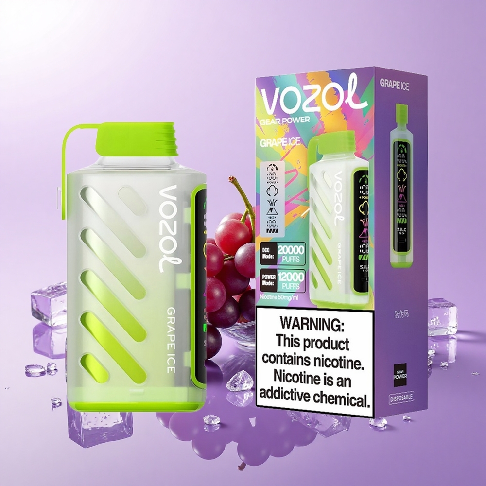 VOZOL Gear Power 20000 Puff Ais Anggur Teknologi S.i.L.C. Mod ECO 20000 Puff Mod POWER 12000 Puff Gegelung Dual Mesh Paparan Skrin Penuh 20mL 5%(50mg)