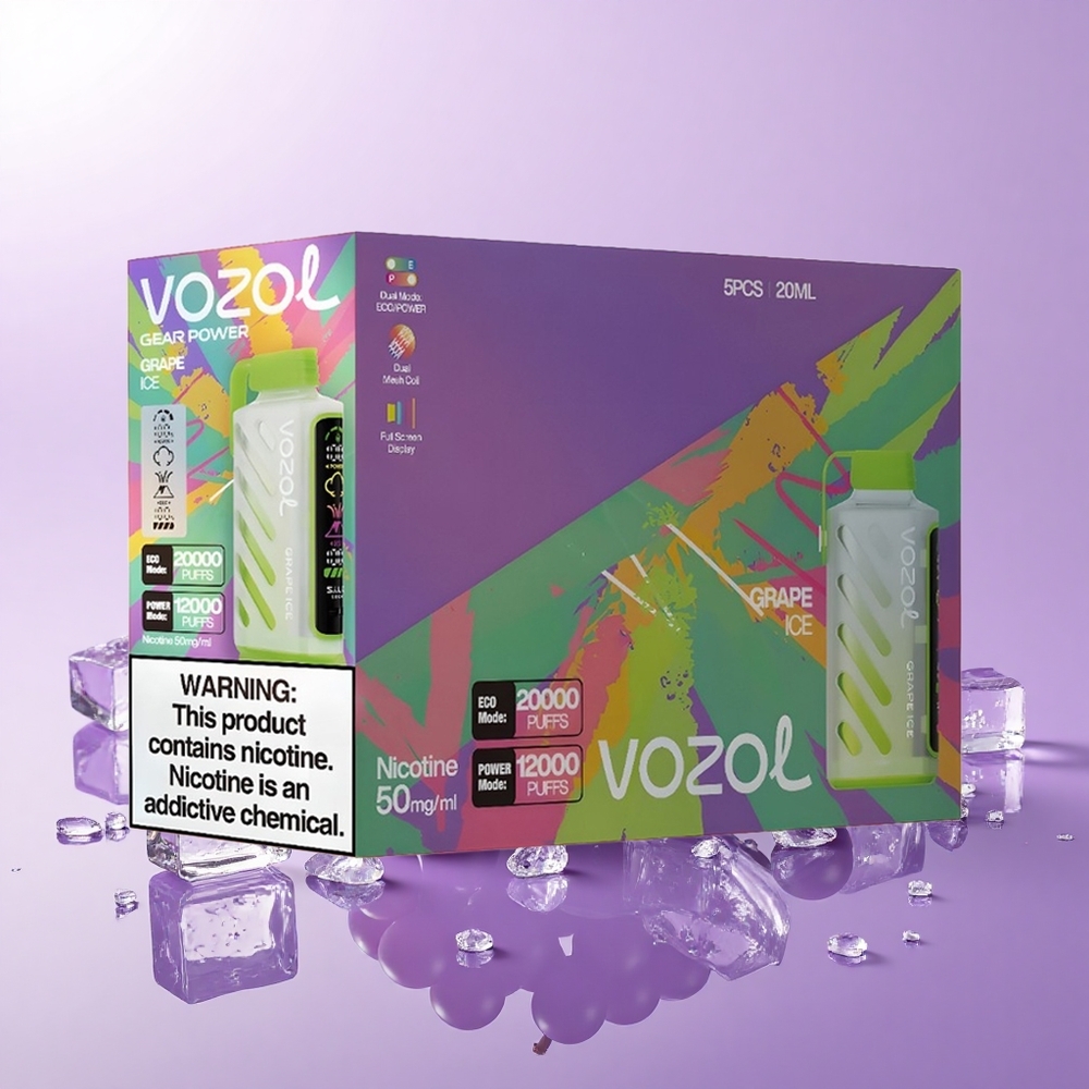 VOZOL Gear Power 20000 Puff Ais Anggur Teknologi S.i.L.C. Mod ECO 20000 Puff Mod POWER 12000 Puff Gegelung Dual Mesh Paparan Skrin Penuh 20mL 5%(50mg)