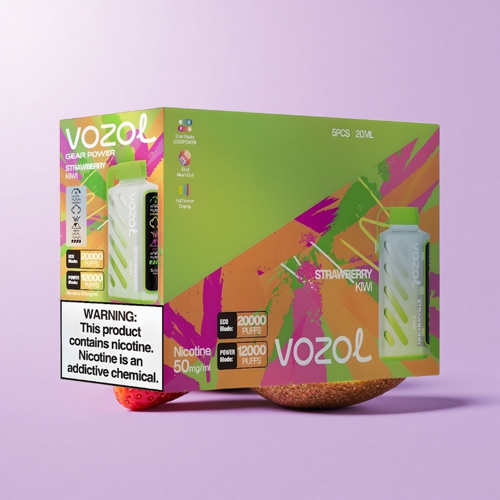 VOZOL Gear Power 20000 Puff Strawberi Kiwi 20mL 5%(50mg) Dual Mesh Coil Full Screen Display S.i.L.C. Tech