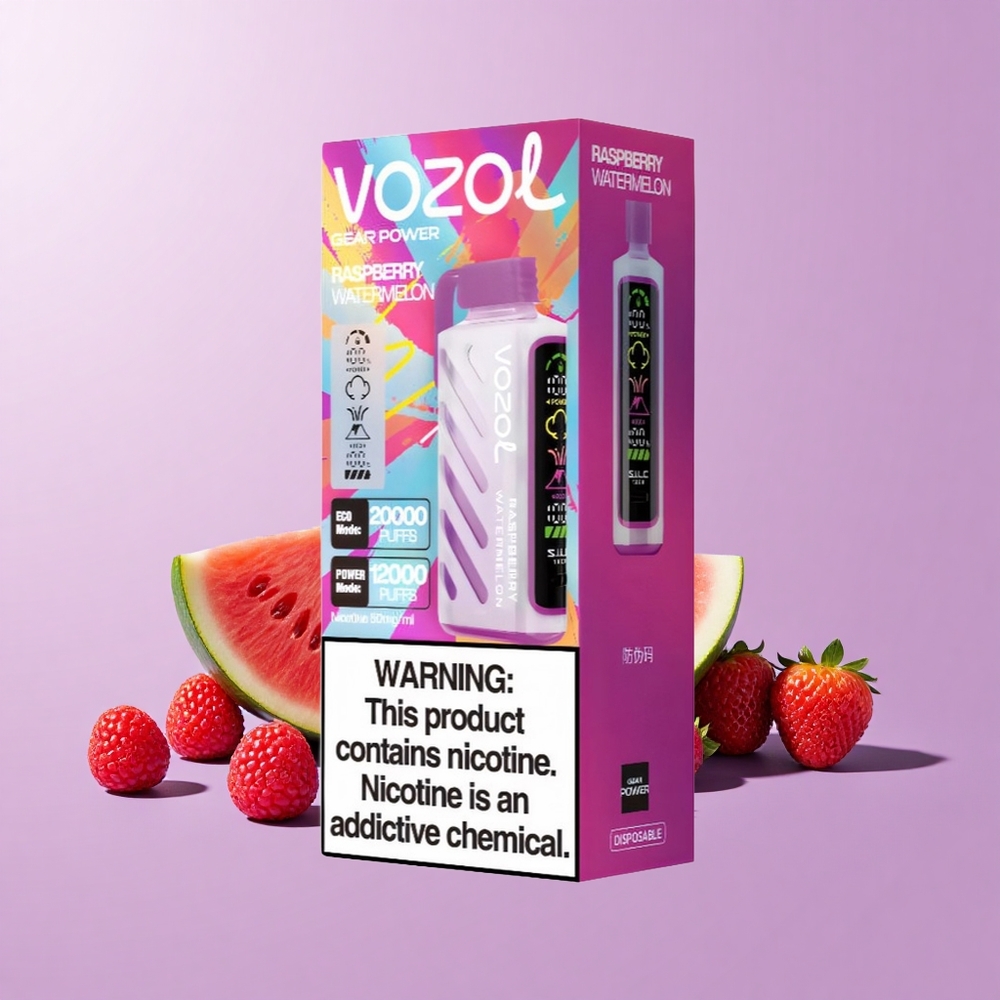 VOZOL Gear Power 20000 Puff Vape Sekali Pakai Rasberi Tembikai S.i.L.C. Tech Mod ECO 20000 Puff Mod POWER 12000 Puff Dual Mesh Coil Skrin Penuh 20mL 5%(50mg)