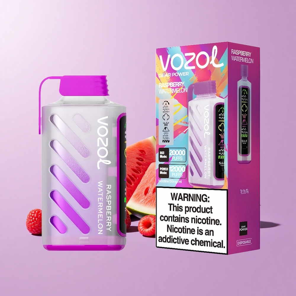 VOZOL Gear Power 20000 Puff Vape Sekali Pakai Rasberi Tembikai S.i.L.C. Tech Mod ECO 20000 Puff Mod POWER 12000 Puff Dual Mesh Coil Skrin Penuh 20mL 5%(50mg)