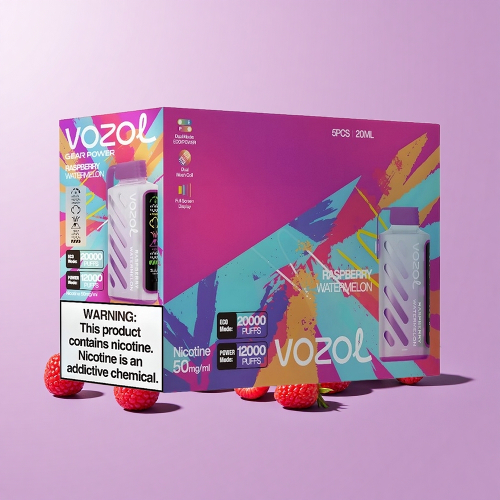 VOZOL Gear Power 20000 Puff Vape Sekali Pakai Rasberi Tembikai S.i.L.C. Tech Mod ECO 20000 Puff Mod POWER 12000 Puff Dual Mesh Coil Skrin Penuh 20mL 5%(50mg)