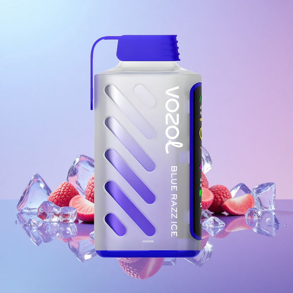 VOZOL Gear Power 20000 Tarikan Vape Boleh Pakai Blue Razz Ais S.i.L.C. Tech Dual Mesh Coil Skrin Penuh 20mL 50mg