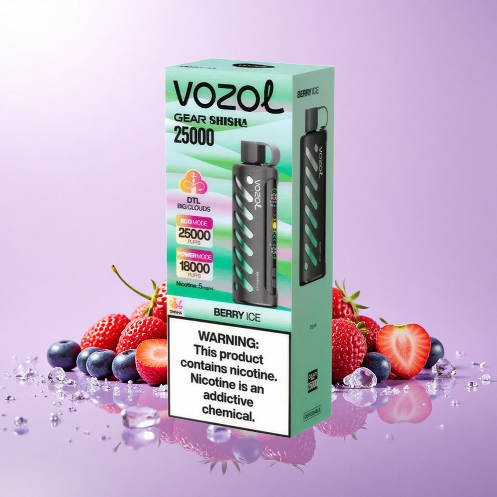 VOZOL Gear Shisha 25000 Hisap Ais Beri 30 Perisa Lembut Chip S.i.L.C Tech Mod Dual Mesh Bateri 1000mAh Nikotin 5mg/ml