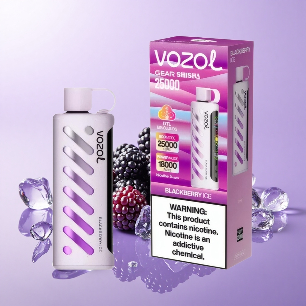 VOZOL Gear Shisha 25000 Hisap Blackberi Ais 30 Rasa Lazat S.i.L.C Tech Dual Mesh 1000mAh 5mg/ml