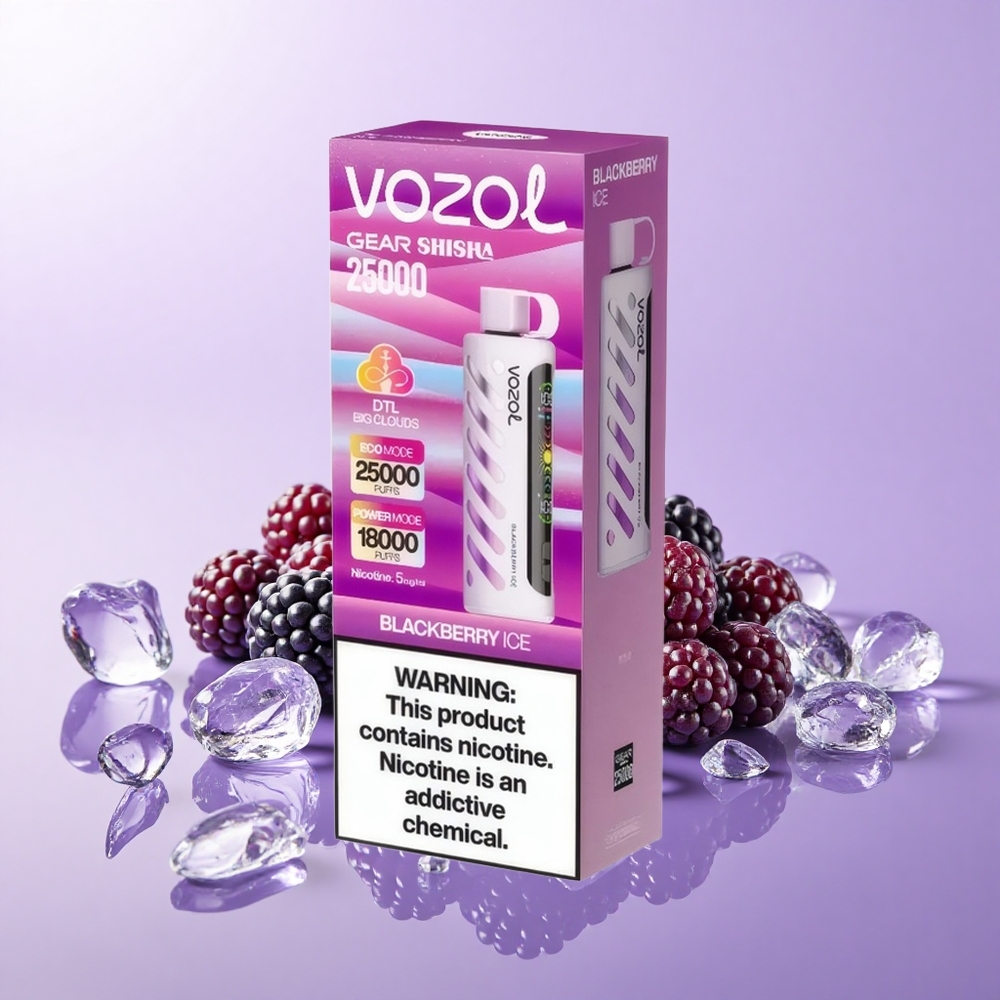 VOZOL Gear Shisha 25000 Hisap Blackberi Ais 30 Rasa Lazat S.i.L.C Tech Dual Mesh 1000mAh 5mg/ml