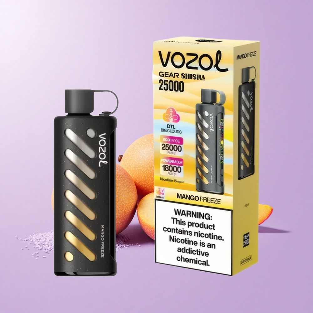 VOZOL Gear Shisha 25000 Hisap Mangga Beku 30 Rasa Lazat S.i.L.C Tech Dual Mesh Mod Dual 1000mAh 5mg/ml