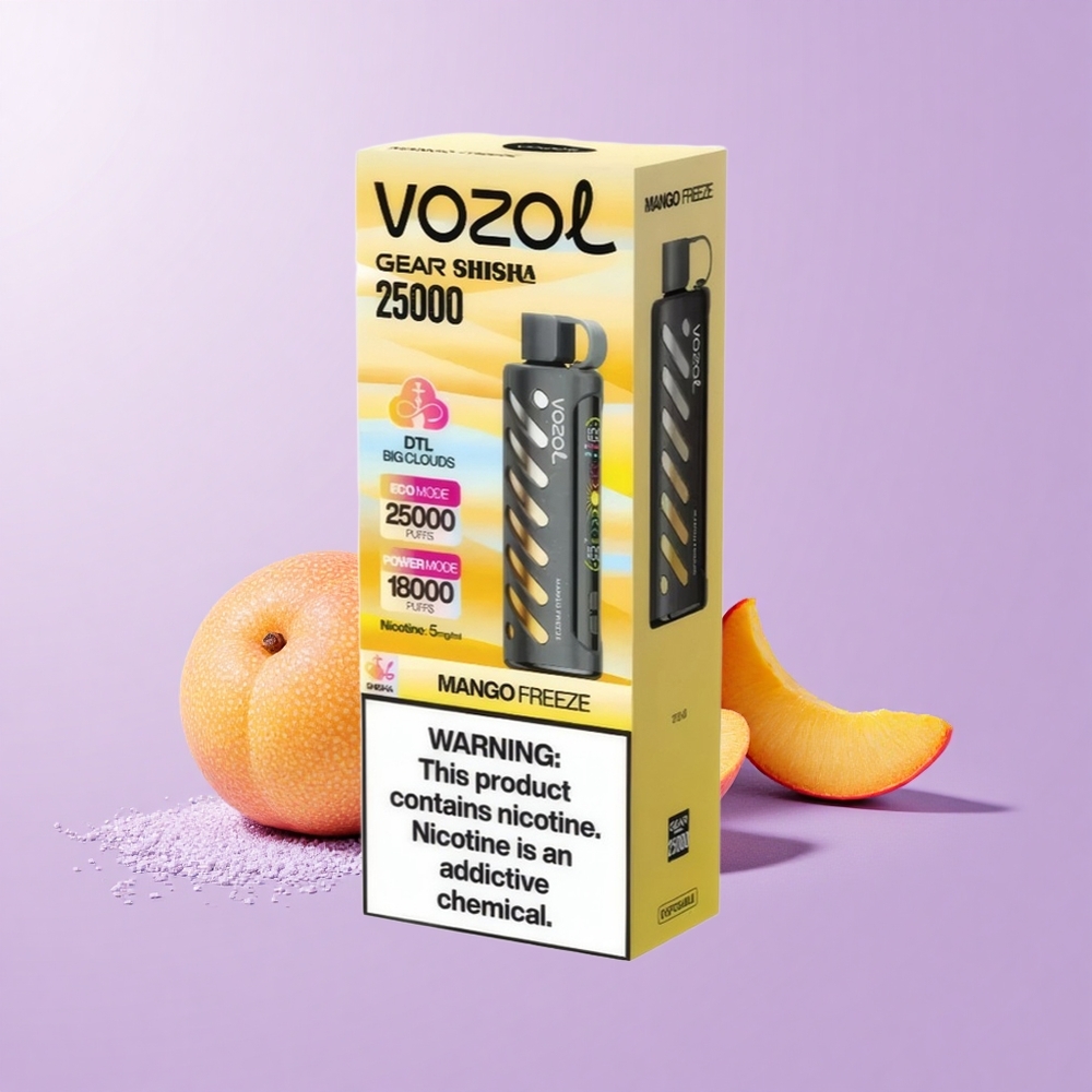VOZOL Gear Shisha 25000 Hisap Mangga Beku 30 Rasa Lazat S.i.L.C Tech Dual Mesh Mod Dual 1000mAh 5mg/ml