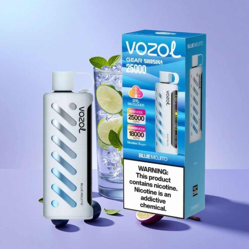 VOZOL Gear Shisha 25000 Hisap Mojito Biru 30 Rasa Sedap S.i.L.C Tech Dwi Mesh Dwi Mod 1000mAh 5mg/ml