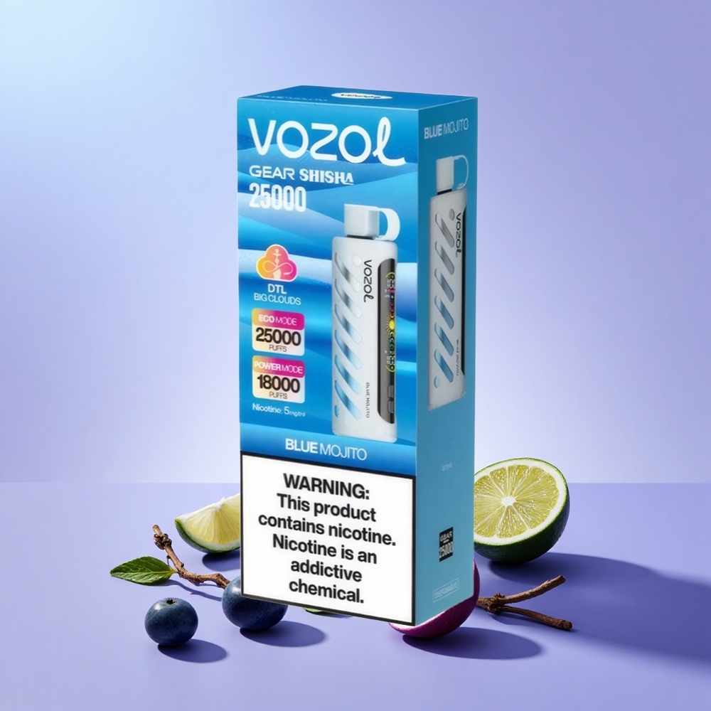 VOZOL Gear Shisha 25000 Hisap Mojito Biru 30 Rasa Sedap S.i.L.C Tech Dwi Mesh Dwi Mod 1000mAh 5mg/ml