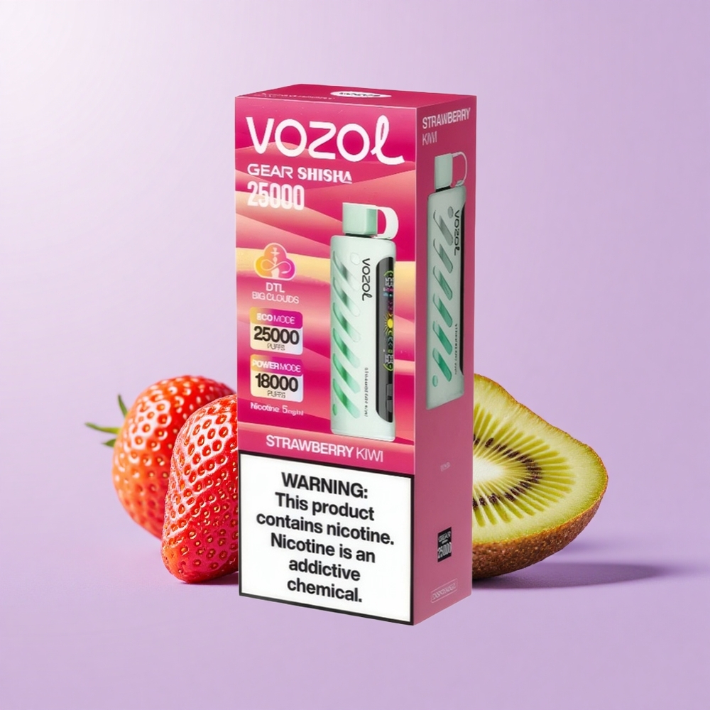 VOZOL Gear Shisha 25000 Hisap Strawberry Kiwi 30 Rasa Sedap S.i.L.C Tech Dual Mesh 1000mAh 5mg/ml