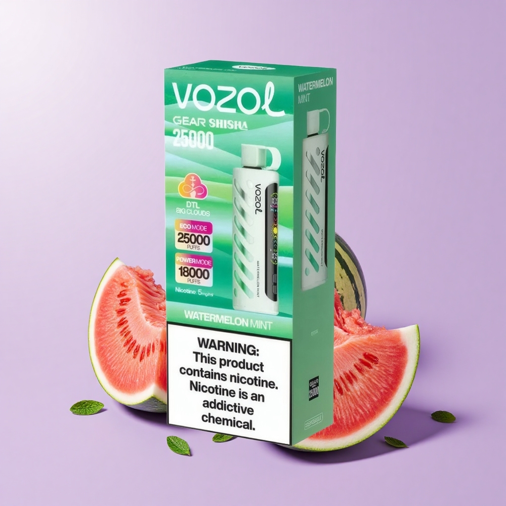 VOZOL Gear Shisha 25000 Hisap Tembikai Pudina 30 Rasa Sedap Teknologi S.i.L.C Mod Dual Mesh Bateri 1000mAh Nikotin 5mg/ml