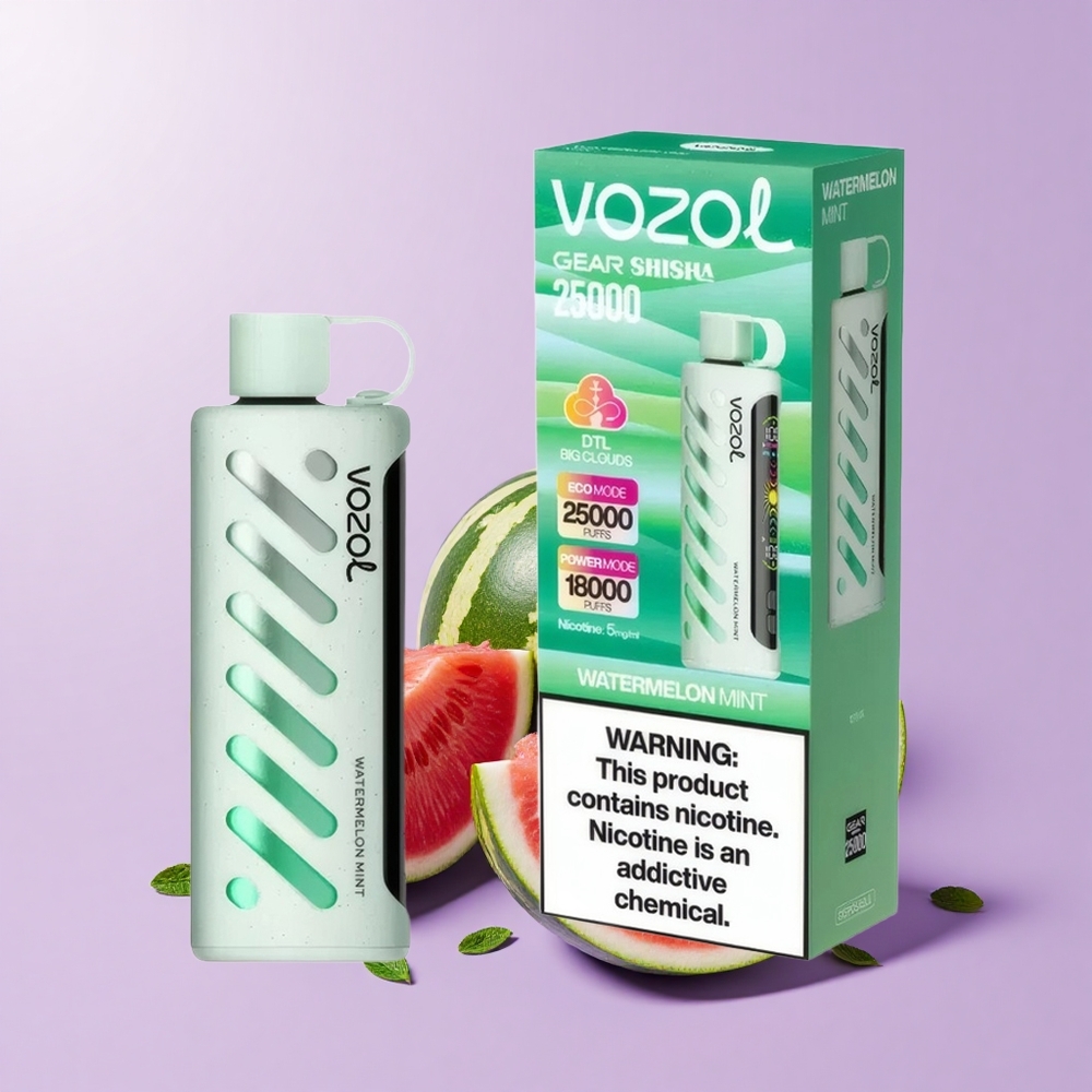 VOZOL Gear Shisha 25000 Hisap Tembikai Pudina 30 Rasa Sedap Teknologi S.i.L.C Mod Dual Mesh Bateri 1000mAh Nikotin 5mg/ml