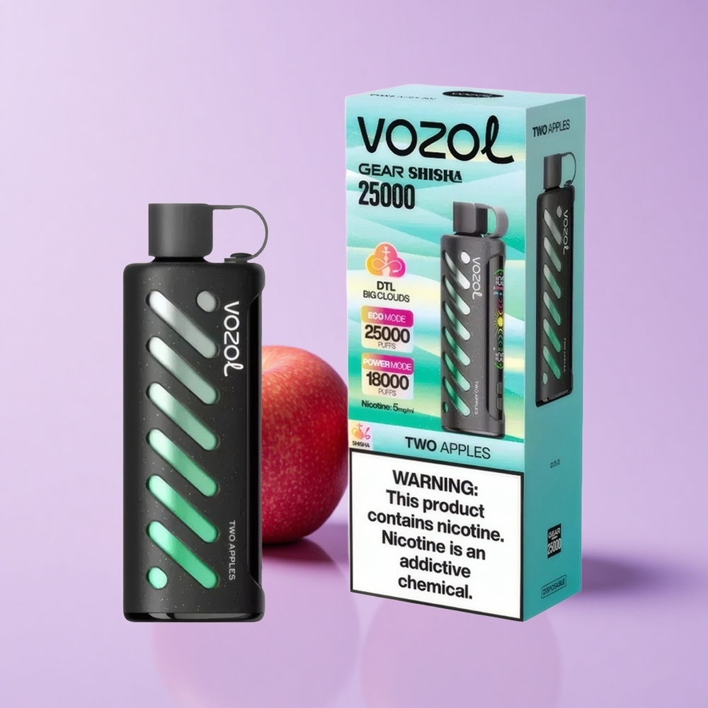 VOZOL Gear Shisha 25000 Tarikan Dua Epal 30 Rasa Lazat S.i.L.C Tech Dual Mesh 1000mAh 5mg/ml