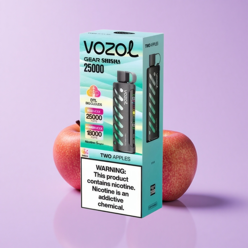 VOZOL Gear Shisha 25000 Tarikan Dua Epal 30 Rasa Lazat S.i.L.C Tech Dual Mesh 1000mAh 5mg/ml